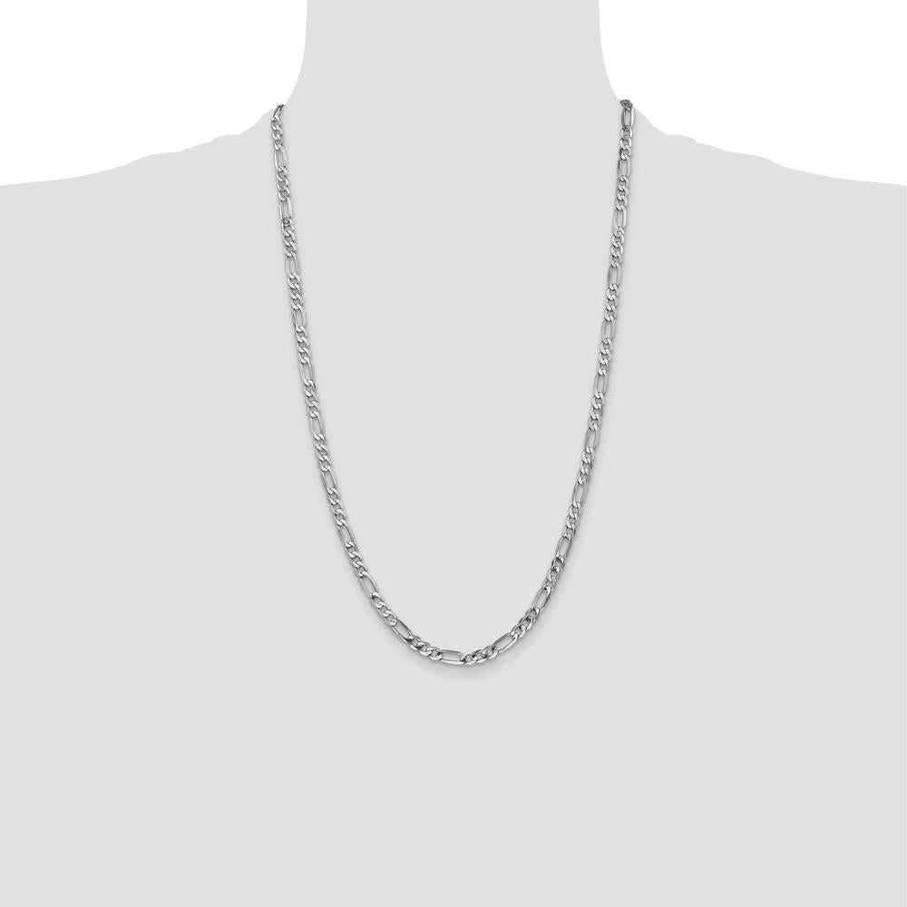 14K White Gold 26" Flat Figaro Chain with Polished Finish and Lobster Clasp by 0