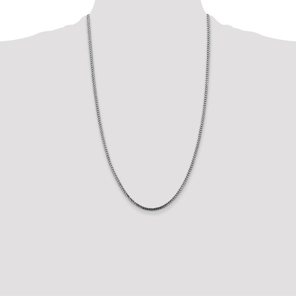 14K White Gold 26" Franco Chain Necklace with Lobster Clasp - 2.5mm Width by Oro Pregiato