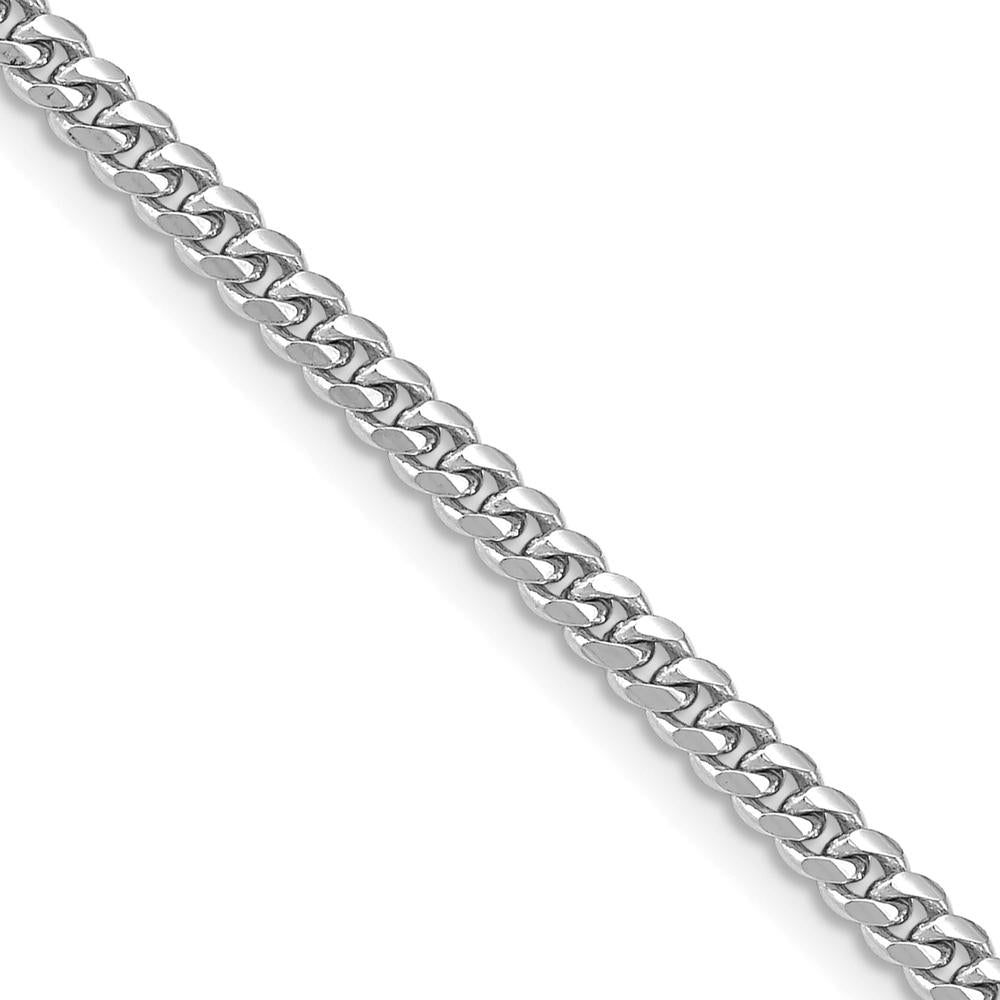 14K White Gold 26-Inch 3.5mm Solid Cuban Chain with Rhodium Plating by Oro Pregiato