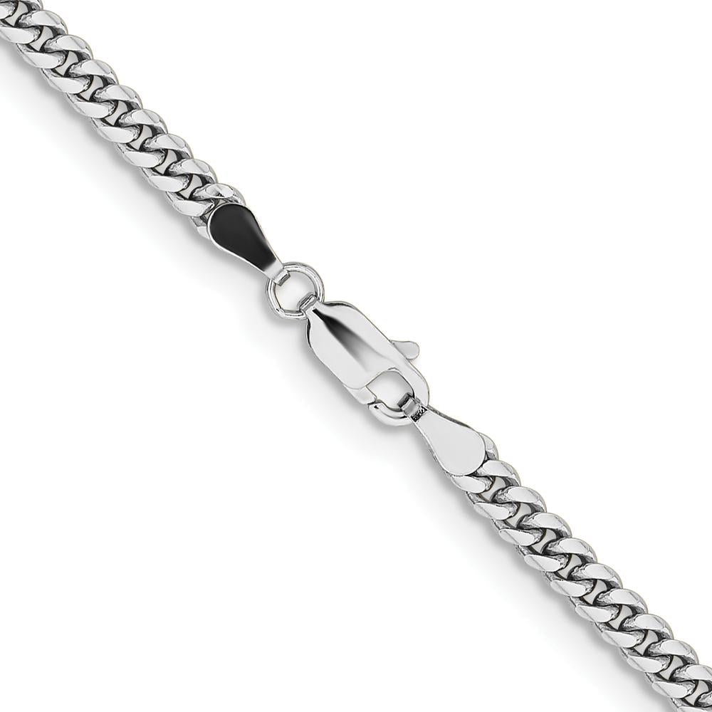 14K White Gold 26-Inch 3.5mm Solid Cuban Chain with Rhodium Plating by Oro Pregiato