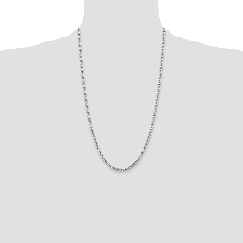14K White Gold 26-Inch 3.5mm Solid Cuban Chain with Rhodium Plating by Oro Pregiato