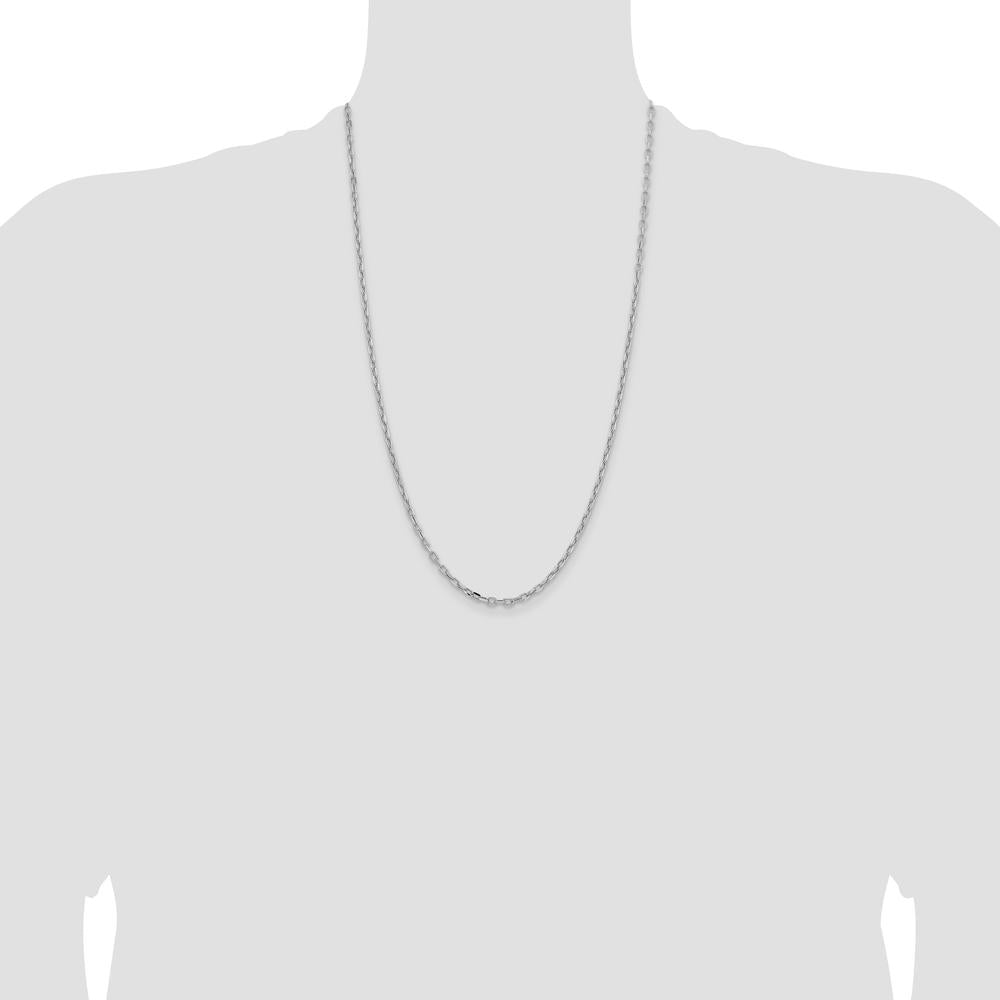 14K White Gold 26-inch Diamond-Cut Open Link Cable Chain - Polished Finish by Oro Pregiato