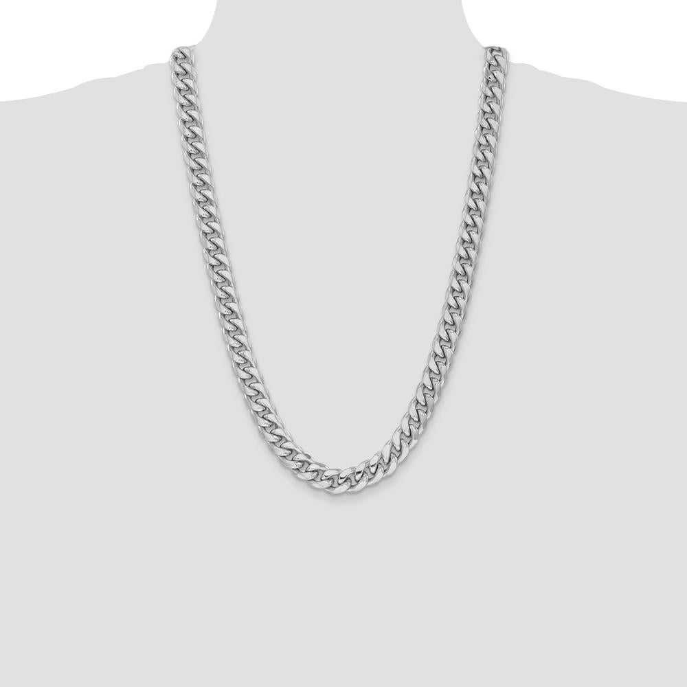 14K White Gold 26-inch Semi-Solid Miami Cuban Chain - 11mm Width with Polished Finish by Oro Pregiato