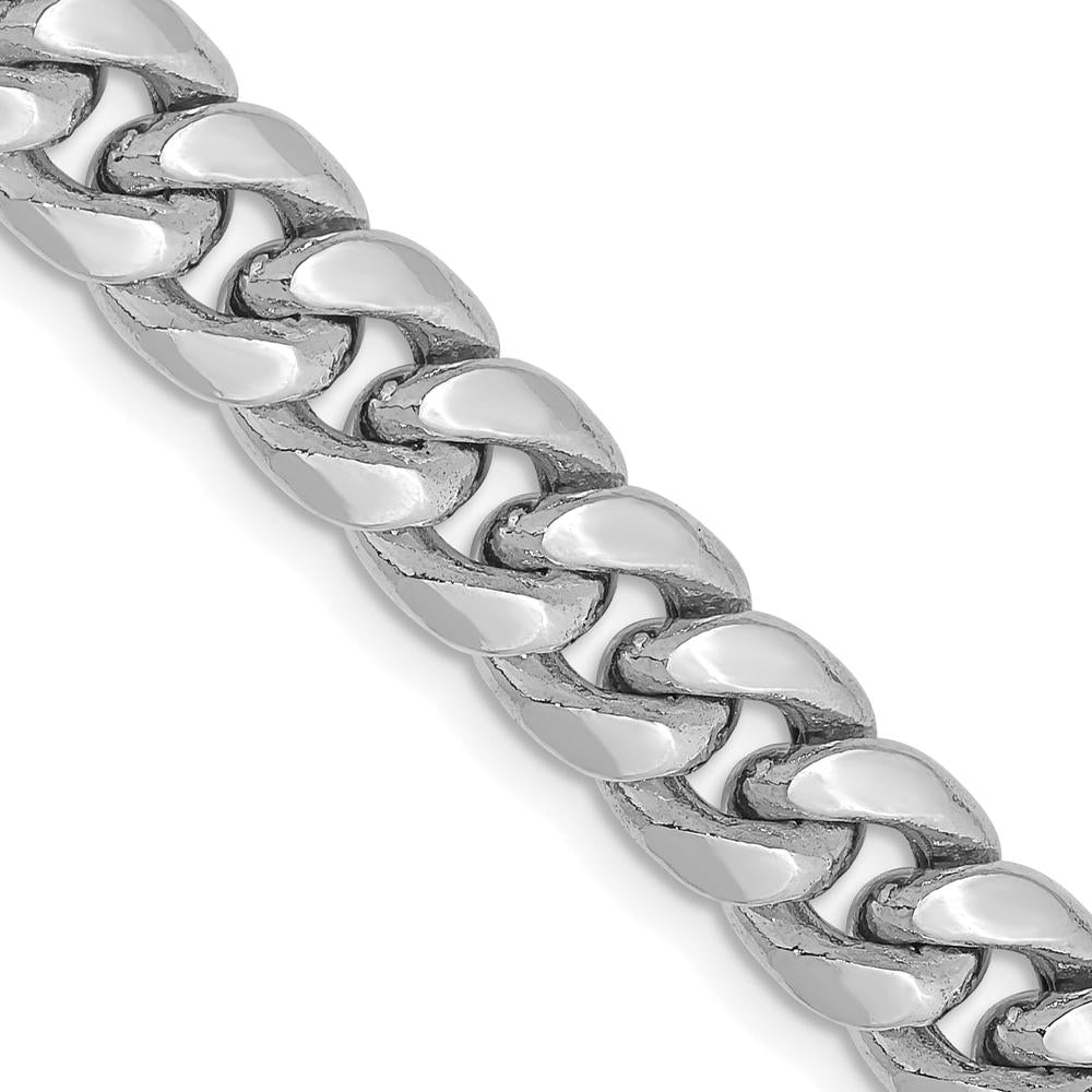 14K White Gold 26-Inch Semi-Solid Miami Cuban Chain - 7.3mm Width by Oro Pregiato