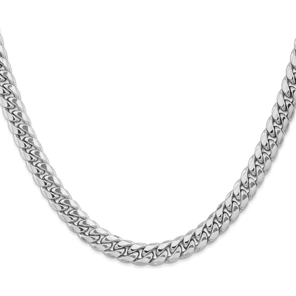 14K White Gold 26-Inch Semi-Solid Miami Cuban Chain - 7.3mm Width by Oro Pregiato