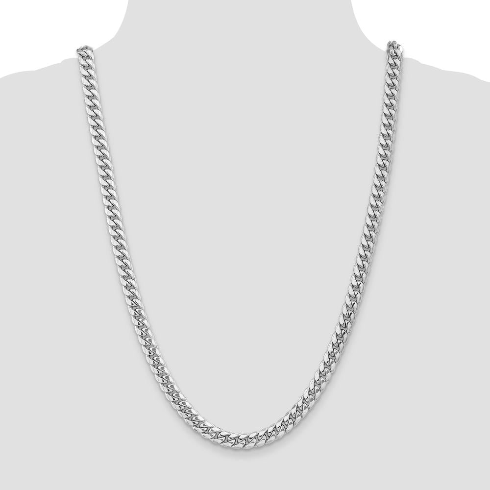 14K White Gold 26-Inch Semi-Solid Miami Cuban Chain - 7.3mm Width by Oro Pregiato