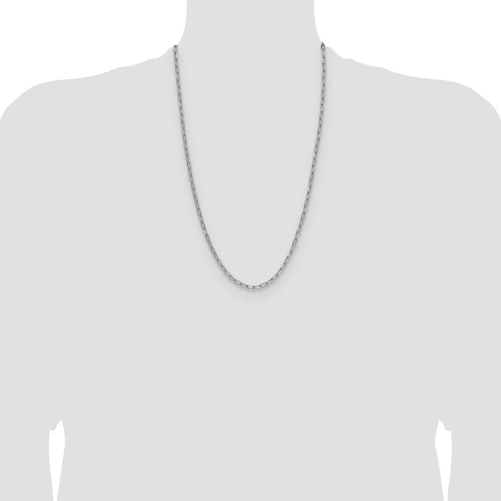 14K White Gold 26-inch Semi-Solid Paperclip Chain with Beveled Edges by Oro Pregiato