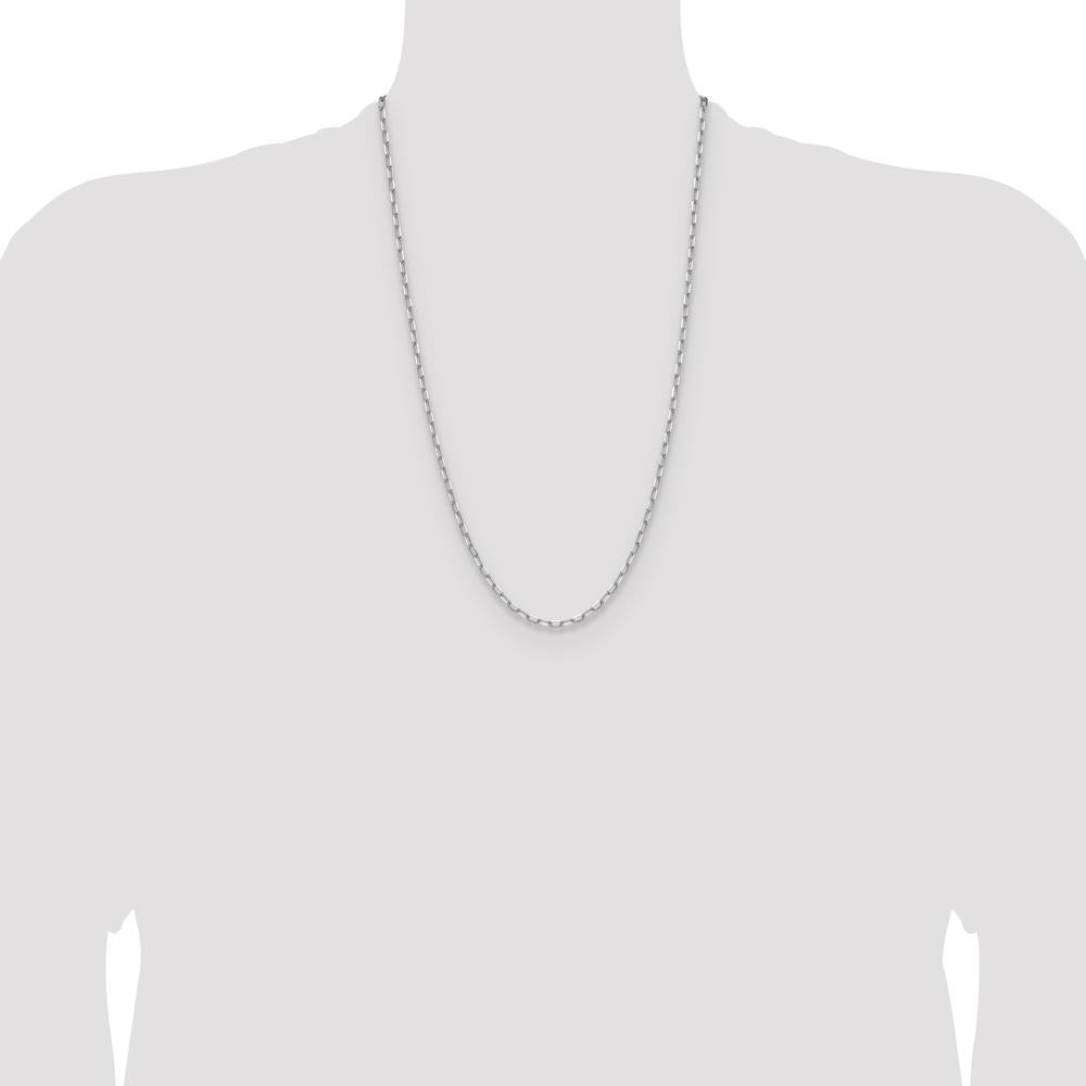14K White Gold 26" Paperclip Chain Necklace with Beveled Links - Polished Rhodium Finish by Oro Pregiato