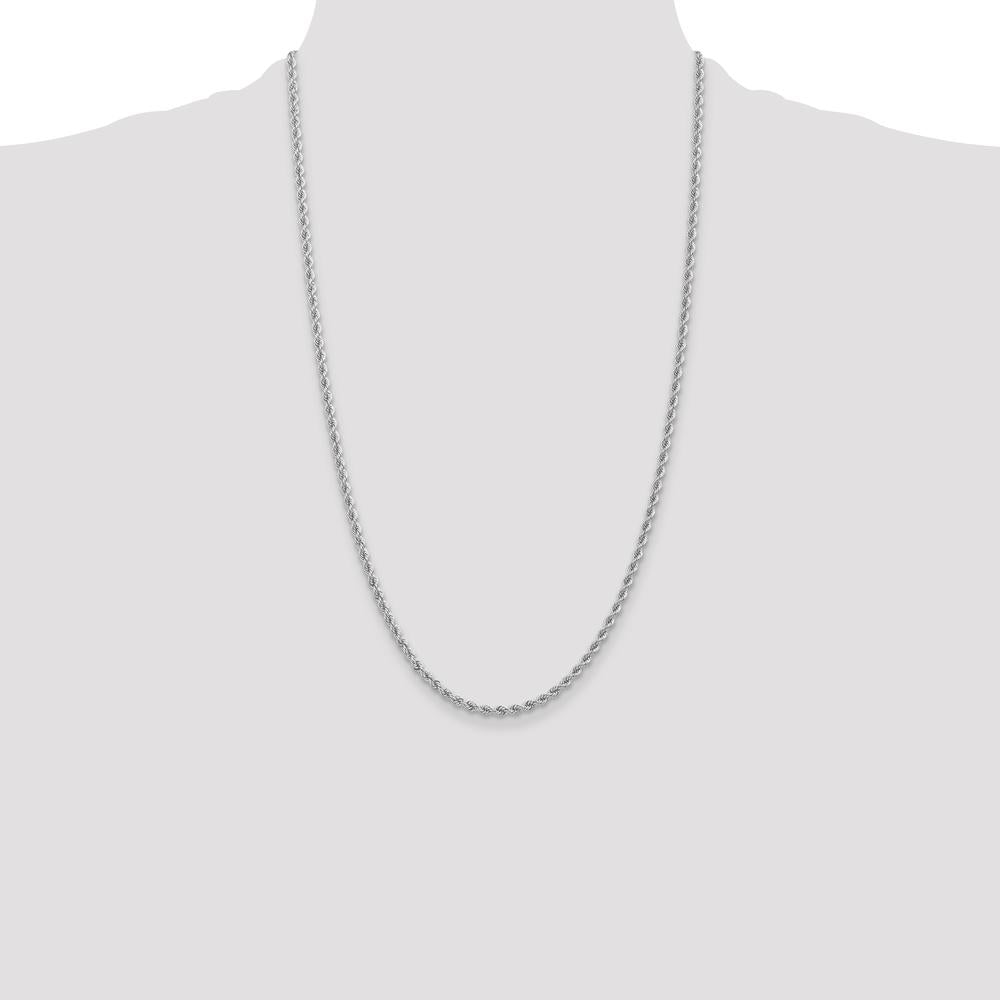 14K White Gold 26" Rope Chain with Lobster Clasp - 2.75mm Width by 0