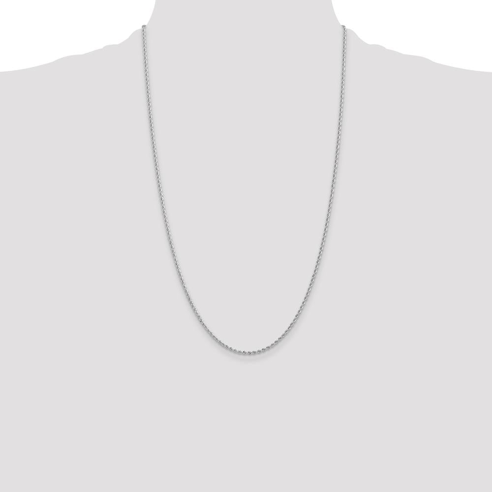 14K White Gold 26" Rope Chain with Lobster Clasp - 2mm Width by 0