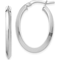 14K White Gold 26mm Knife Edge Oval Hoop Earrings - Polished Rhodium Finish by 0
