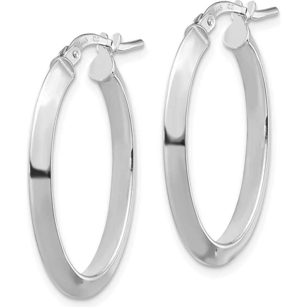14K White Gold 26mm Knife Edge Oval Hoop Earrings - Polished Rhodium Finish by 0