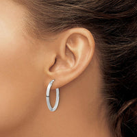 14K White Gold 26mm Knife Edge Oval Hoop Earrings - Polished Rhodium Finish by 0