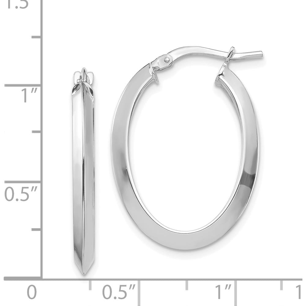 14K White Gold 26mm Knife Edge Oval Hoop Earrings - Polished Rhodium Finish by 0