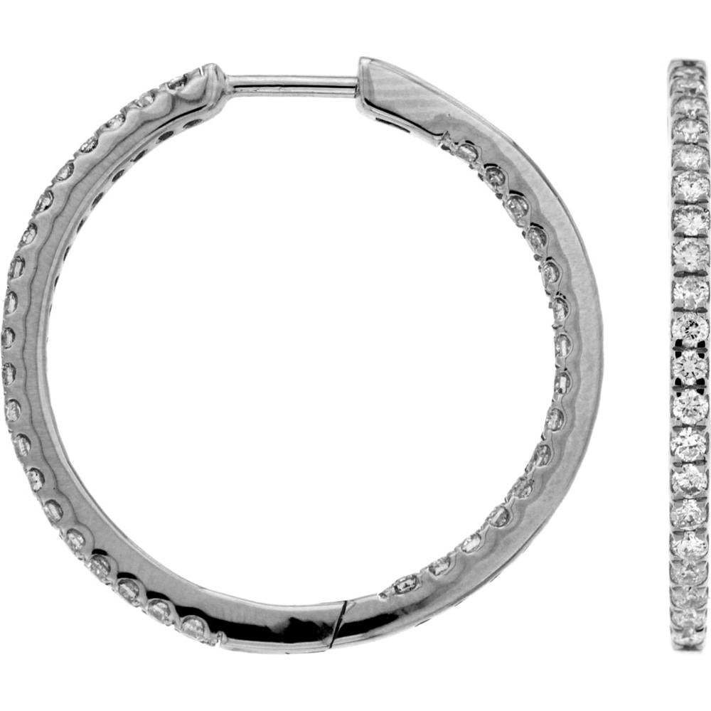 14K White Gold 26mm Medium Hoop Earrings with Round Diamonds - 1.04 Carat Total Diamond Weight - Royal Jewelry