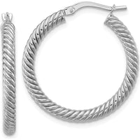 14K White Gold 26mm Twisted Round Hoop Earrings with Polished Finish by Oro Pregiato
