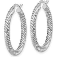 14K White Gold 26mm Twisted Round Hoop Earrings with Polished Finish by Oro Pregiato
