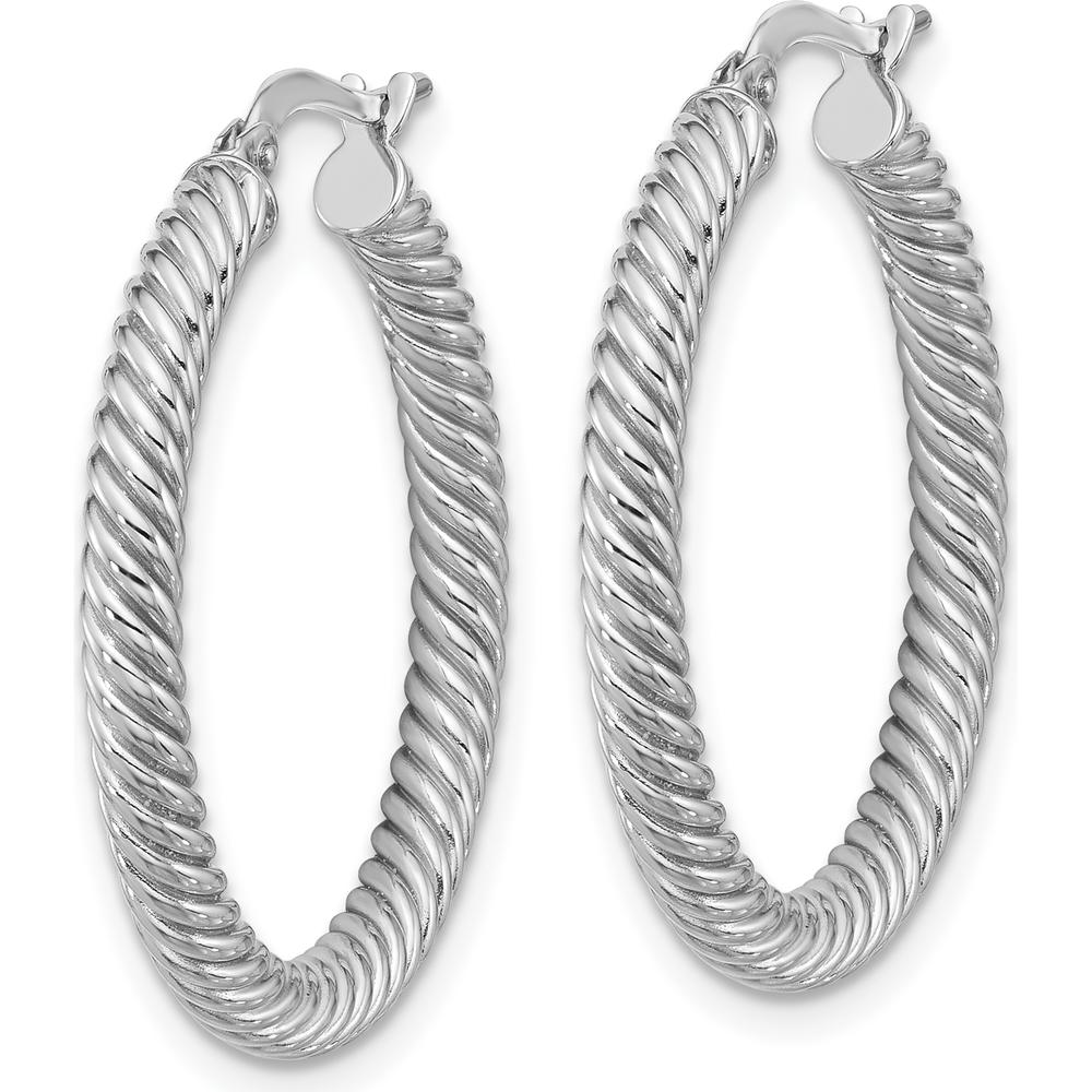 14K White Gold 26mm Twisted Round Hoop Earrings with Polished Finish by Oro Pregiato