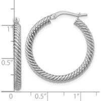 14K White Gold 26mm Twisted Round Hoop Earrings with Polished Finish by Oro Pregiato