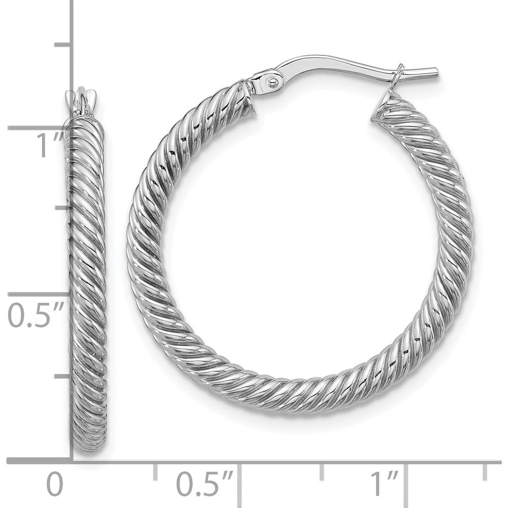 14K White Gold 26mm Twisted Round Hoop Earrings with Polished Finish by Oro Pregiato
