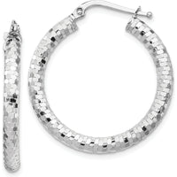 14K White Gold 27mm Diamond-Cut Medium Hoop Earrings with Rhodium Finish by 0