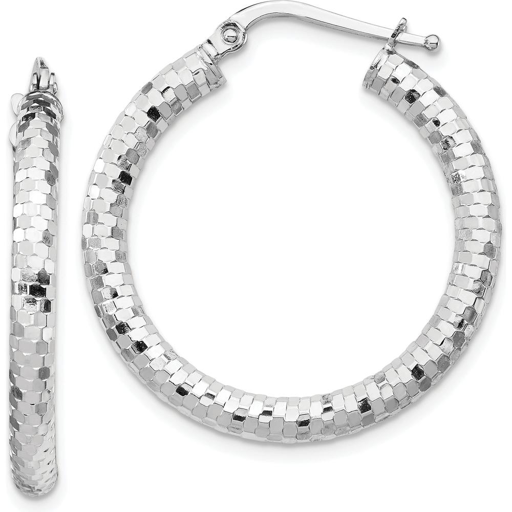 14K White Gold 27mm Diamond-Cut Medium Hoop Earrings with Rhodium Finish by 0