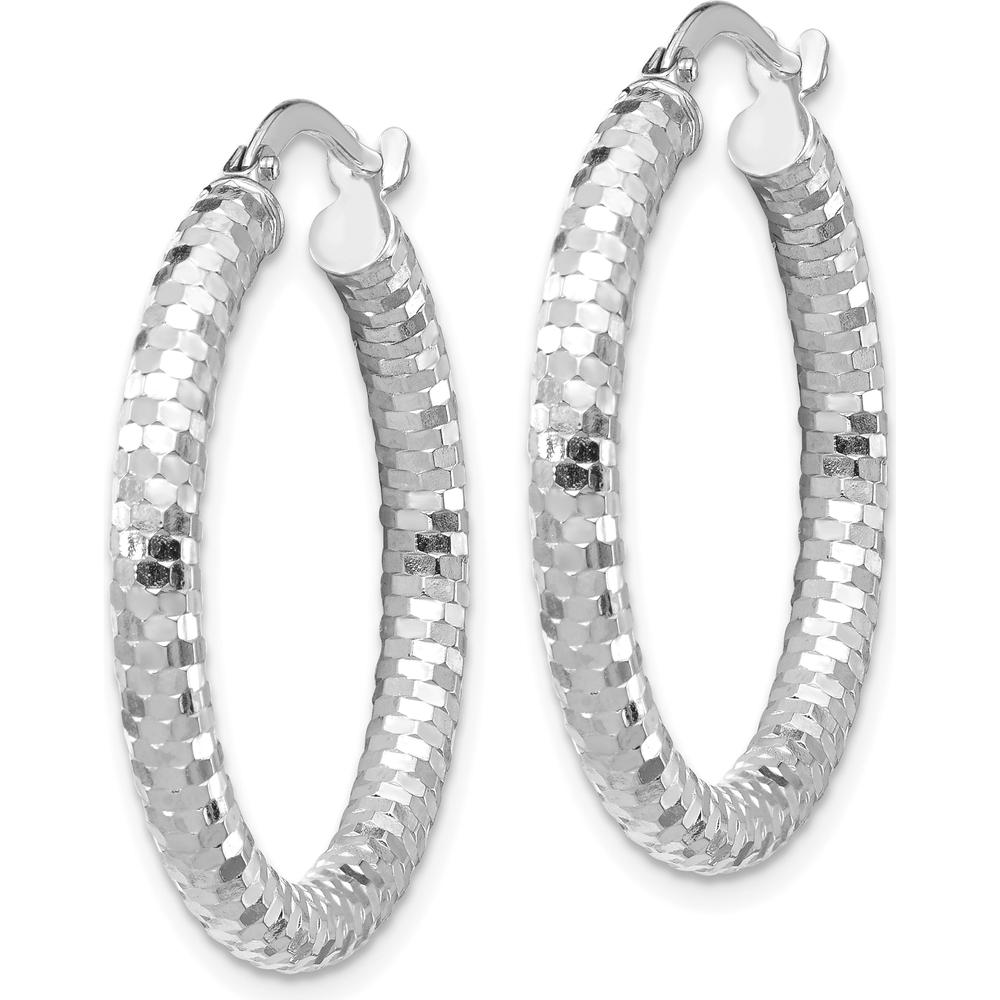 14K White Gold 27mm Diamond-Cut Medium Hoop Earrings with Rhodium Finish by 0