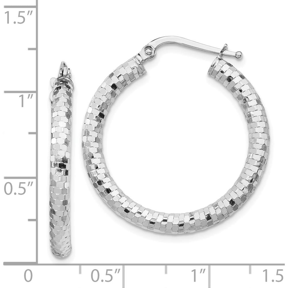 14K White Gold 27mm Diamond-Cut Medium Hoop Earrings with Rhodium Finish by 0