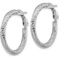 14K White Gold 27mm Diamond-Cut Round Omega Back Hoop Earrings by Oro Pregiato