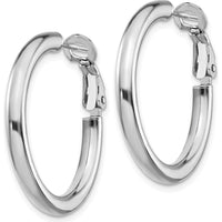 14K White Gold 27mm Polished Round Omega Back Hoop Earrings by Oro Pregiato