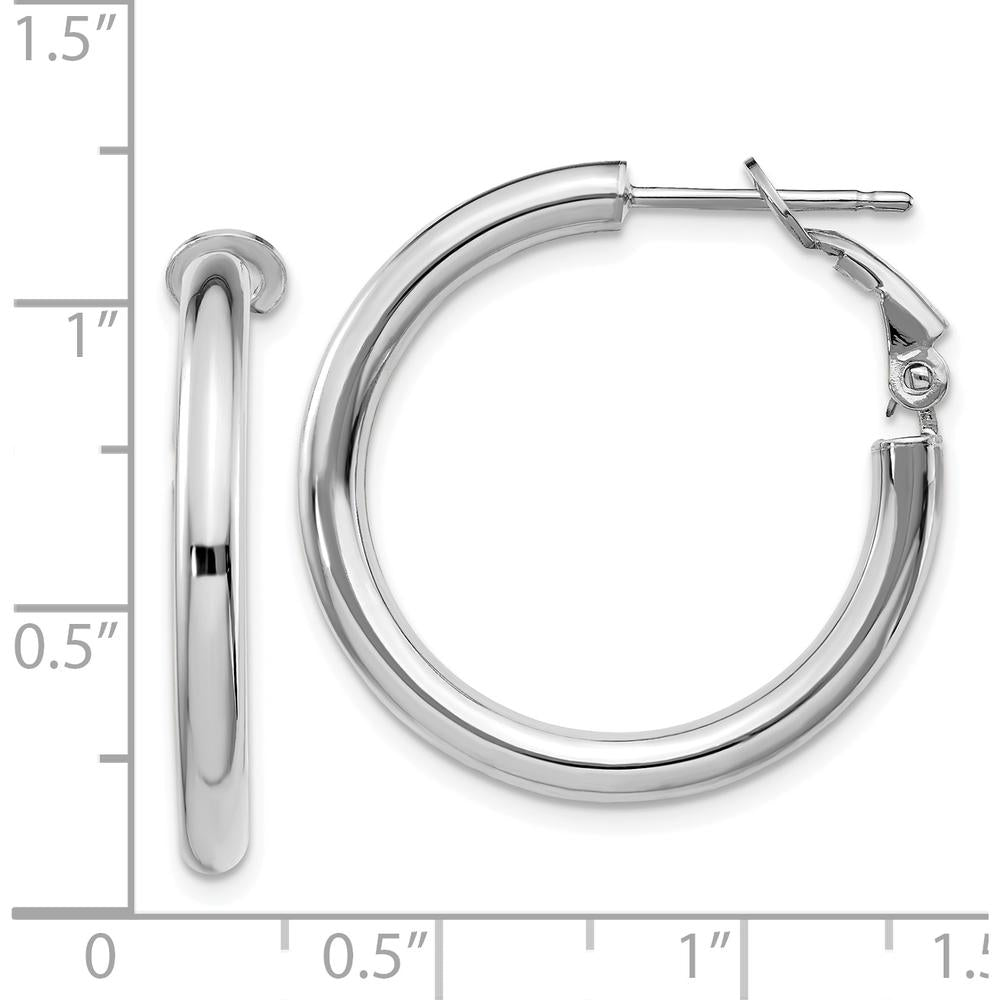 14K White Gold 27mm Polished Round Omega Back Hoop Earrings by Oro Pregiato