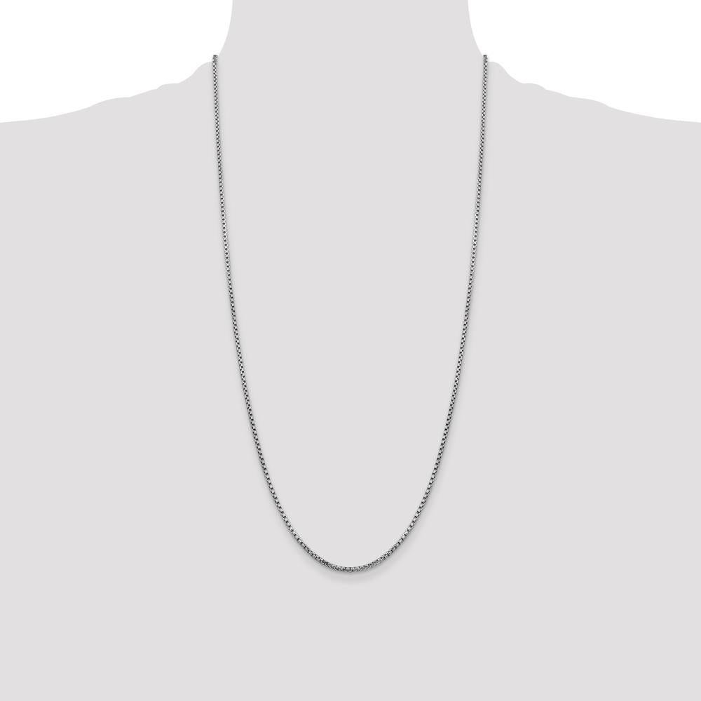 14K White Gold 28" 1.75mm Semi-Solid Round Box Chain with Lobster Clasp - Rhodium Plated by Oro Pregiato