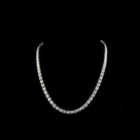14K White Gold 28.13 Carat Tennis Necklace with Bezel-Set East-West Radiant Cut Lab Diamonds (69 Stones, E-F Color, VS1 Clarity) - Covaloro Fine Jewelry