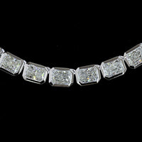 14K White Gold 28.13 Carat Tennis Necklace with Bezel-Set East-West Radiant Cut Lab Diamonds (69 Stones, E-F Color, VS1 Clarity) - Covaloro Fine Jewelry