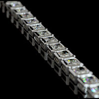 14K White Gold 28.13 Carat Tennis Necklace with Bezel-Set East-West Radiant Cut Lab Diamonds (69 Stones, E-F Color, VS1 Clarity) - Covaloro Fine Jewelry