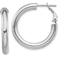 14K White Gold 28.6mm Polished Round Omega Back Hoop Earrings by Oro Pregiato