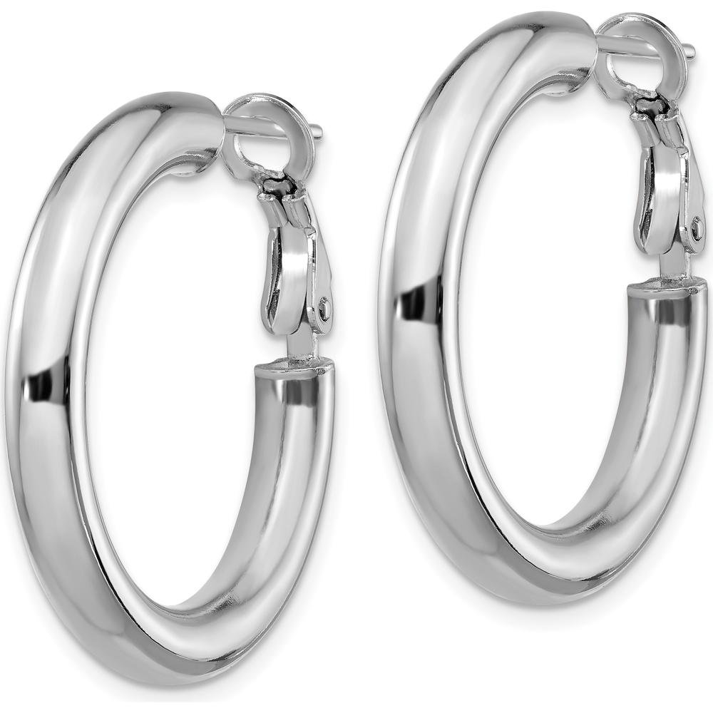 14K White Gold 28.6mm Polished Round Omega Back Hoop Earrings by Oro Pregiato