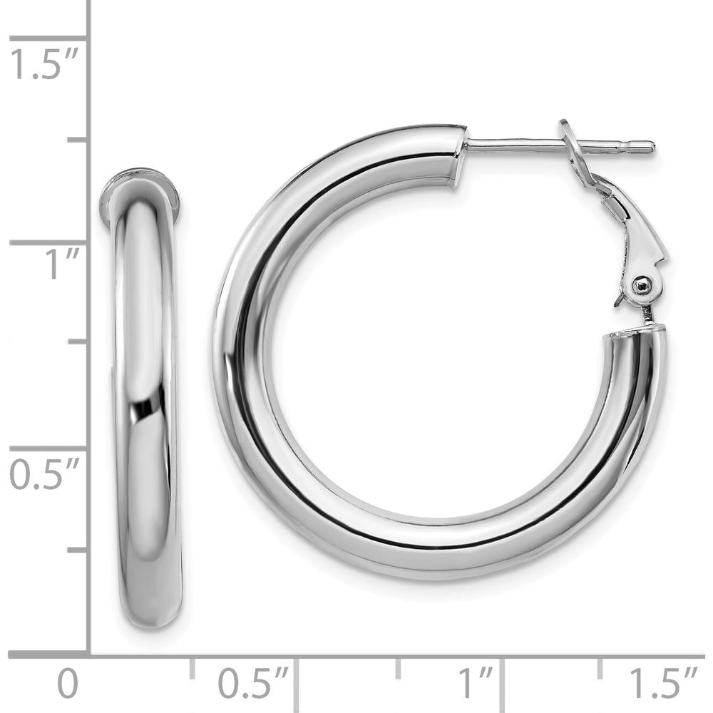 14K White Gold 28.6mm Polished Round Omega Back Hoop Earrings by Oro Pregiato