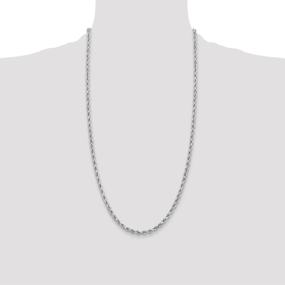 14K White Gold 28" Diamond-cut Rope Chain Necklace with Lobster Clasp
