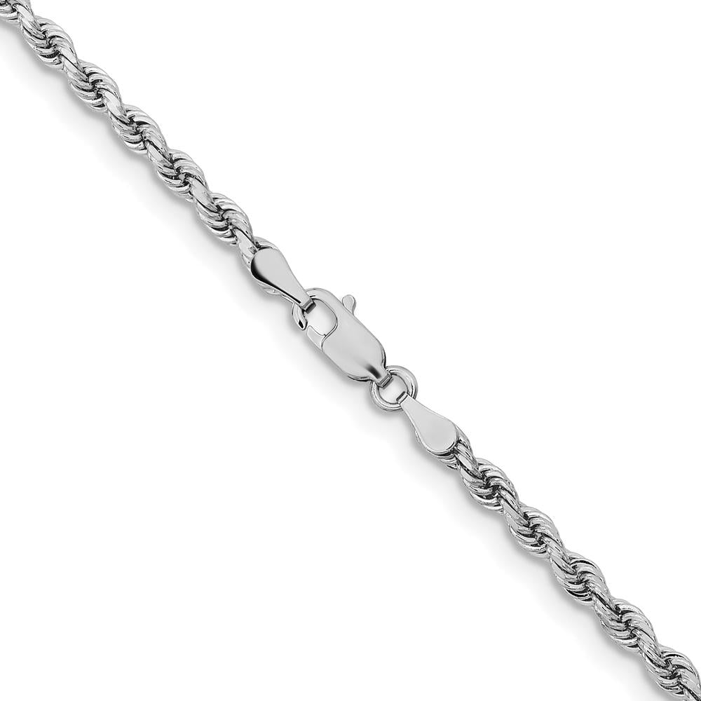 14K White Gold 28" Diamond-Cut Rope Chain Necklace with Lobster Clasp - 3.25mm Solid Rhodium-Plated Design