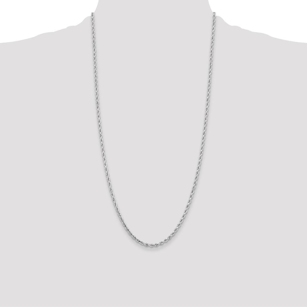 14K White Gold 28" Diamond-Cut Rope Chain Necklace with Lobster Clasp - 3.25mm Solid Rhodium-Plated Design