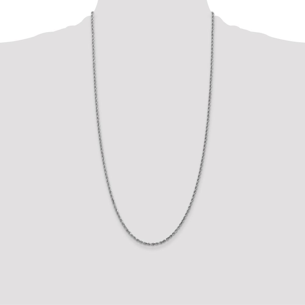 14K White Gold 28" Diamond-Cut Rope Chain Necklace with Polished Rhodium Finish - 2.25mm
