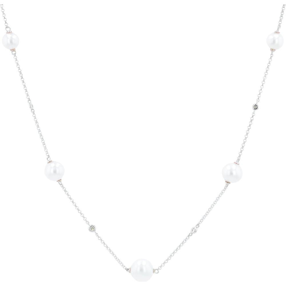 14K White Gold 29" Freshwater Pearl Station Necklace - Lustrous Elegant Pearls