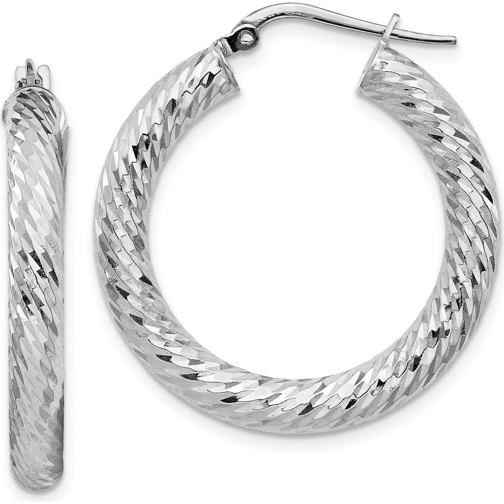 14K White Gold 29mm Diamond-cut Round Hoop Earrings with Rhodium Plating by 0