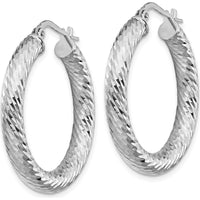 14K White Gold 29mm Diamond-cut Round Hoop Earrings with Rhodium Plating by 0