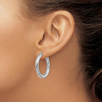 14K White Gold 29mm Diamond-cut Round Hoop Earrings with Rhodium Plating by 0