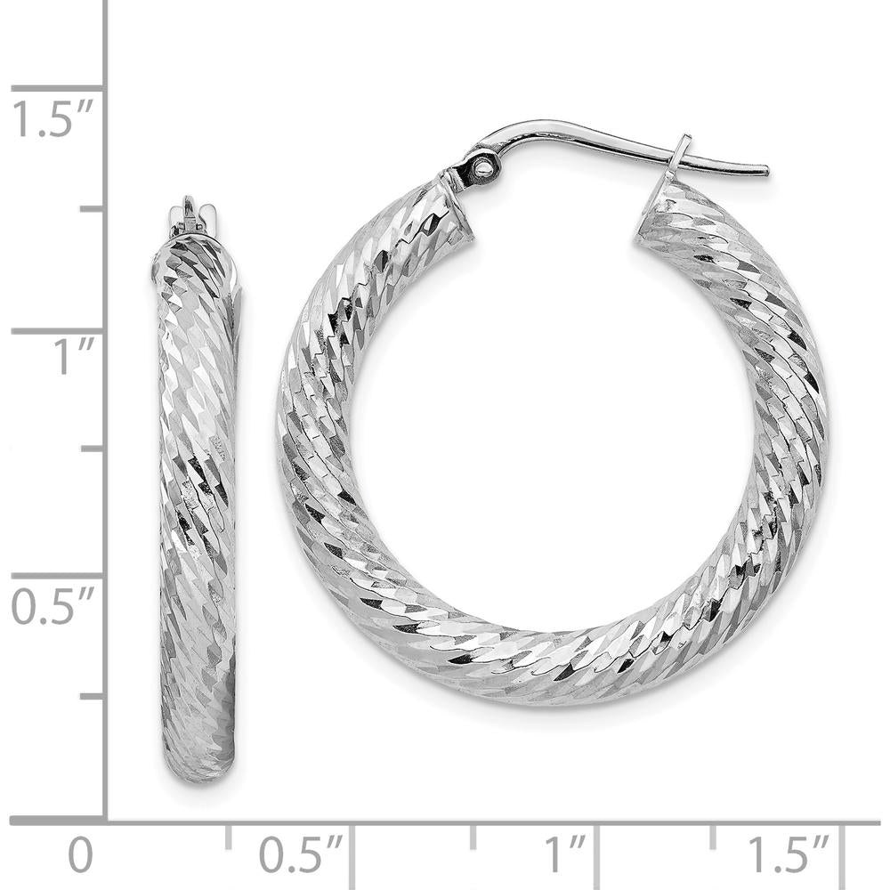 14K White Gold 29mm Diamond-cut Round Hoop Earrings with Rhodium Plating by 0