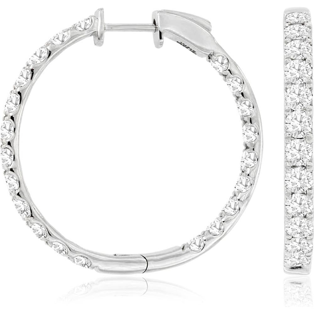 14K White Gold 29mm Diamond Hoop Earrings with Round Diamonds - 4.00 Carat Total Diamond Weight - Royal Jewelry