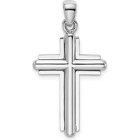14K White Gold 2D Beveled Stick Cross Charm - Polished Finish, Rhodium Plated by Oro Pregiato