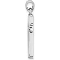14K White Gold 2D Beveled Stick Cross Charm - Polished Finish, Rhodium Plated by Oro Pregiato